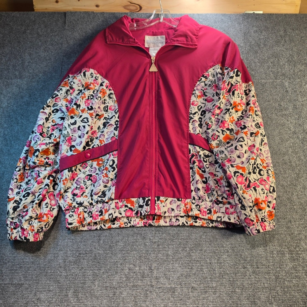 Vintage 80s 90s Wilson Floral Leopard Print Windbreaker Jacket Women's Large